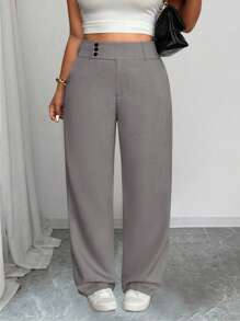 SHEIN Tall CURVE Pantalones rectos de cintura alta de estilo casual para mujer de talla grande