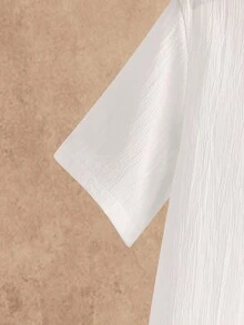 HIMLAND 男士休闲梭织短袖立领衬衫，适合日常穿着，老款 - 白色 - 查看 6