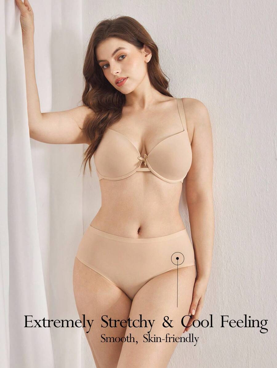 Ocili Conjunto de sujetador acolchado sin costuras y braga talla grande, de material brillante