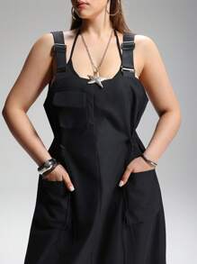 LYSMO 秋冬大码黑色背带连衣裤连衣裙 - 黑色 - 查看 2