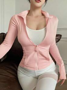 DAZY Women's Casual Thermal Lined Zip-Up Jacket, Sporty, Spring Winter Thermal Lined Women Coats - Pink - View 3