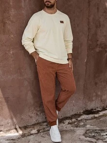 Manfinity Homme 男士缀饰华夫格针织运动衫和运动裤套装，秋季服装 - 彩色 - 查看 5