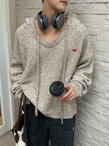 SWAVVY Men's Hooded Loose Drawstring Drop Shoulder Long Sleeve Casual Sweater, Autumn - Dark Grey - View 2