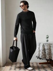 Manfinity CityGents Men's Striped Stand Collar Half Zip Front Casual Knit Sweater Mock Neck Men, Old Money , Fall Winter