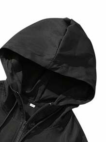 Manfinity EZcore Loose Fit Men's Long Sleeve Slogan Graphic Hooded Outdoor Windbreaker Jacket, Fall - Black - View 5