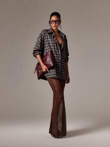 AiiRZ 超大格子纽扣衬衫棕灰色长袖领秋冬法兰绒男友风休闲街头时尚上衣 - 彩色 - 查看 4