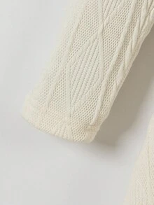 1 chiếc váy dệt kim jacquard dài tay cổ tròn màu mơ tối giản cho bé gái, thời trang & thanh lịch đa năng, thích hợp cho bé gái từ 4-7 tuổi mặc ngoài trời, chụp ảnh, v.v. - Màu be - Xem 8