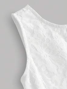 Pitira 少女白色缎面编织蕾丝拼接蕾丝细节腰带蝴蝶结长款优雅连衣裙，舞会礼服/公主裙，婚礼季，花童礼服，春节，派对蕾丝露背婚纱，白色蝴蝶结A字裙，简约婚纱，白色长裙，秋冬季 - 白色 - 查看 3