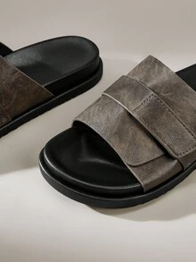 Solecia 2025 New Summer Outdoor Leather Flat Men's Sandals, Strap Design With Hook And Loop Closure