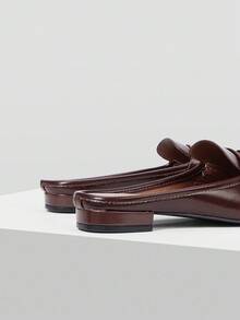 MOTF VINTAGE TASSEL SLIP-ON COMFORTABLE CASUAL OIL WAX LEATHER TEXTURE SQUARE TOE FLAT MULES - Coffee Brown - View 6
