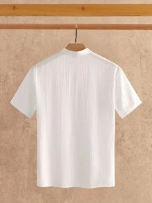 HIMLAND 男士休闲梭织短袖立领衬衫，适合日常穿着，老款 - 白色 - 查看 2