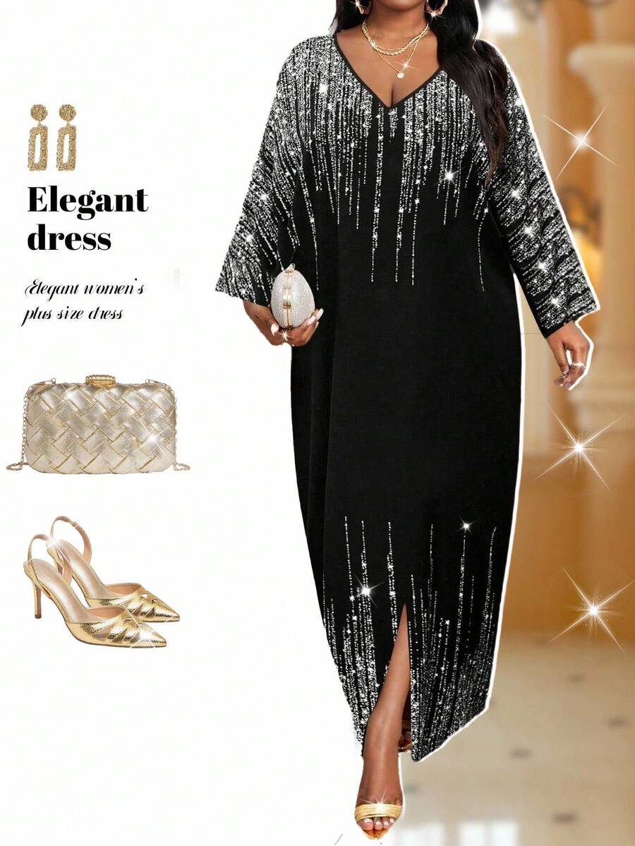 Fleurora 春夏秋冬优雅派对通勤办公室彩色编织缺口舞会礼服短袖卡夫坦连衣裙大码连衣裙 - 黑與白 - 查看 1