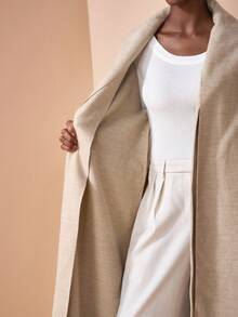 Zivah 2025 Herbst/Winter Neuankömmling Musik Festival & Abschluss Lässig College Stil Maximantel mit Schal, beige Wollouterwear für Alltag, Strand, Pendeln, elegant - Aprikosenfarben - Übersicht 7