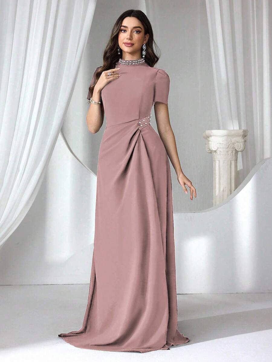Coutiva Formal Evening Dress For Women (Embellished) - Pink - View 1