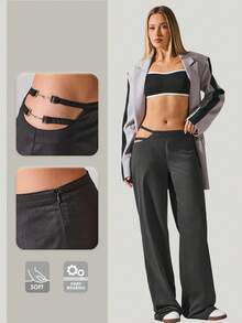 Fluxe Women's Solid Color Hollow Out Low Waist Casual Pants