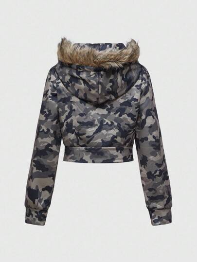 J-Fashion Y2K Baddie Abby Flag English Rhinestone Camo Cropped Sweatshirt For Women
