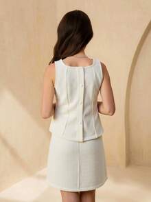 Elegant Lady Bowknot Decor Sleeveless Crop Top And Skirt Set - Apricot - View 2