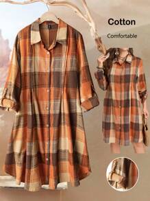 Rusticease Vestido camisero casual y holgado a cuadros para mujer de talla grande
