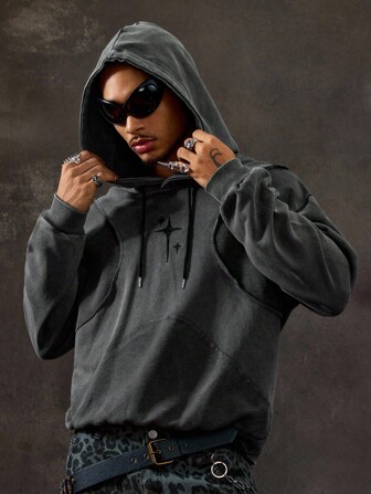 Street Life Men's Contrast Color Star Print Casual Long Sleeve Hoodie Sweatshirt