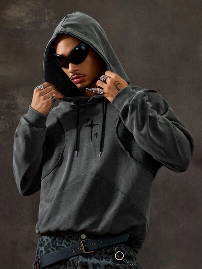 Street Life sweat-shirt à capuche casual à manches longues avec imprimé étoiles bicolores pour hommes