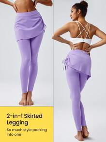 GLOWMODE 26" FeatherFit™ Fit Flex 2-In-1 Drawstring Skirted Leggings Low Impact Daily - Mauve Purple - View 2