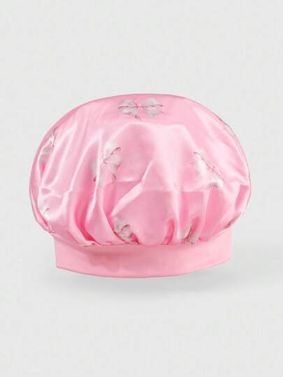 Kawaii قبعة نوم ذات قاعدة وردية مع فيونكة كبيرة، مناسبة للارتداء اليومي