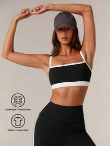 Athîral Bộ áo ngực thể thao và quần legging họa tiết chữ vá mùa hè cho nữ - Đen và trắng - Xem 3