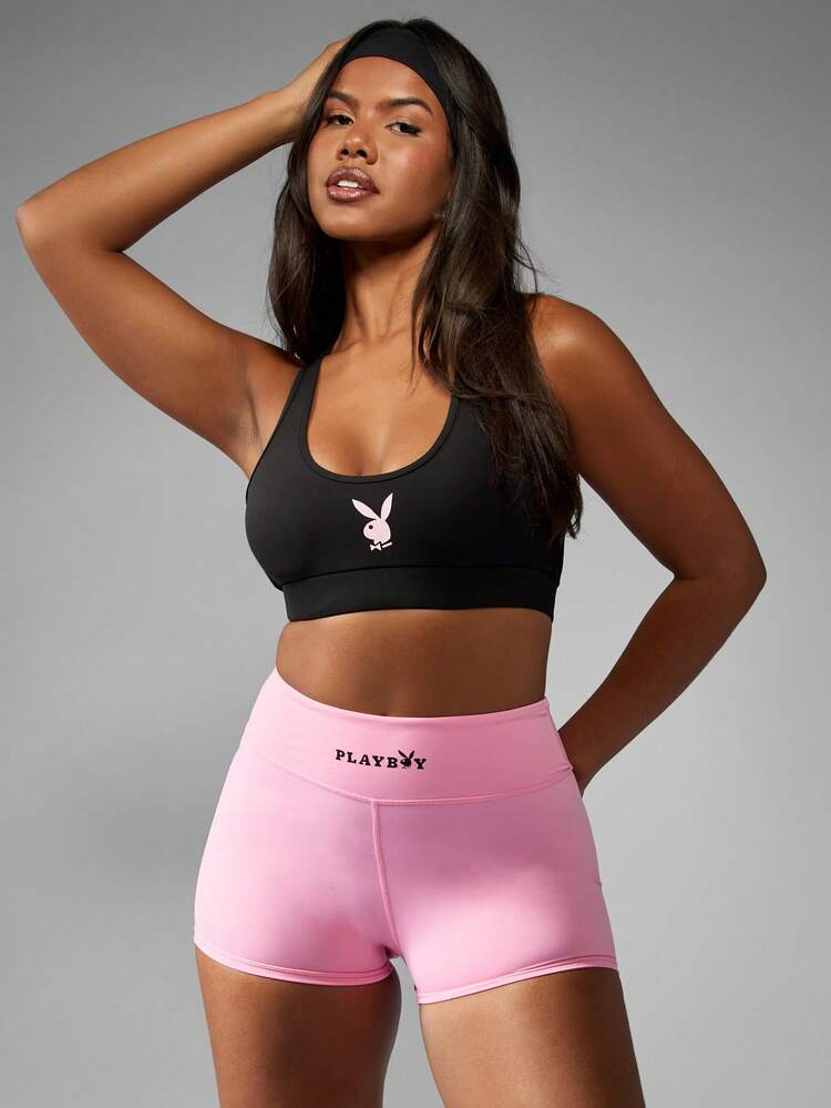 Missguided x Playboy Pantaloncini da allenamento a vita alta con compressione, abbigliamento sportivo estivo per atletica, corsa, ciclismo, yoga, fitness e squat