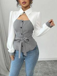 Elenzga Women's Casual Front Button Long Sleeve Shirt, Suitable For Commuting, Autumn