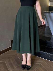 Dazy Plus Plus Size Women A-Line Long Elegant Casual Skirt, All Season Fall - Dark Green - View 3