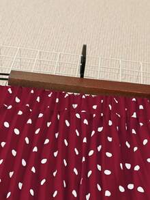SHEIN Clasi Plus Size Women's Elegant Polka Dot Print Pleated A-Line Skirt, Spring/Autumn - Red - View 4