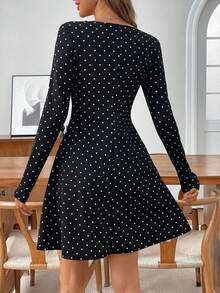 Miaspire Women's Casual Commuter Polka Dot Print Mini Dress,Fall - Black - View 2
