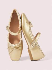 CUCCOO DOLLMOD Sapatos Planos de Moda com Laço Decorativo e Fivela - Dourado - Visão 2