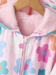 SHEIN 少女花卉印花保暖连帽夹克，秋冬休闲装 - 彩色 - 查看 4
