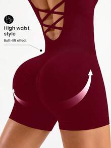 Seamluxe SHEIN Sport Macacão Shapewear Minimalista Sem Costura com Decote Transpassado para Mulheres