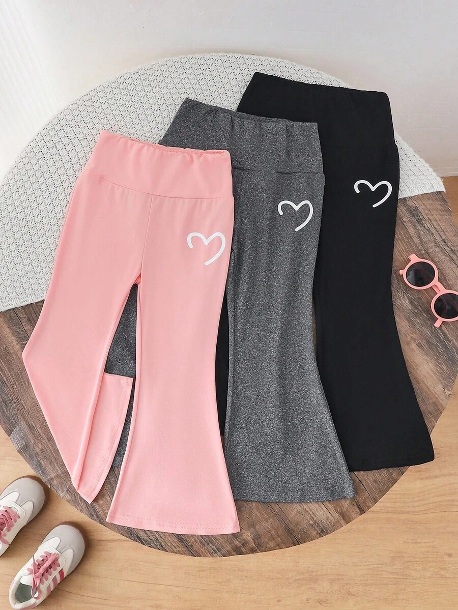 Genkimix Kids 3 件套年轻女孩柔软纯色高腰弹力喇叭裤，百搭修身全长打底裤，适合春秋季