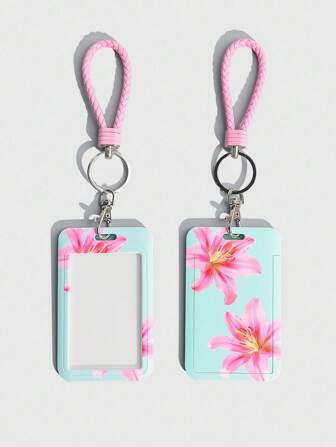 Fairycore 1pc Cute Sliding Card Holder Case, Lily Flower Pattern, Back To School Accessory