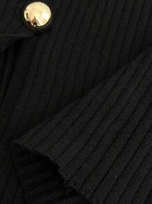 Elenzga Plus Size Women's Fall Winter Solid Black Long-Sleeved Sweater Cardigan With Flared Sleeves, Paired With Exquisite Buttons, Elegant And Form-Fitting For Autumn And Winter, Suitable For Daily Commuting Women's Wear