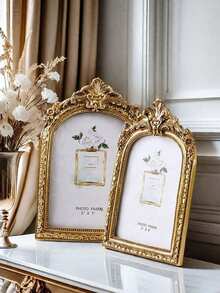 1 pieza Marco de fotos con arco dorado vintage, estilo europeo con forma de ventana para decoración del hogar, regalo de boda