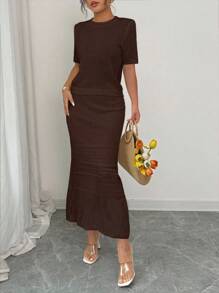 Elenzga 2025 New French Style White Hollow Out Short Sleeve Top + Mini Skirt 2 Pieces Set, Spring