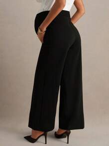 MaterniChic Quần ống rộng trang trí vòng kim loại trơn màu thanh lịch dành cho phụ nữ mang thai - màu đen - Xem 2