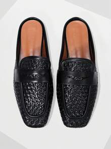 MOTF 时尚编织一脚蹬休闲舒适穆勒平底凉鞋，适合女士 - 黑色 - 查看 2