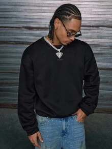 AXEPEAK Sudadera de manga larga de punto de moda para hombre, otoño e invierno - Negro - Ver 2