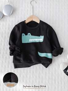 Cozy Pixies 男童卡通动物图案针织柔软圆领长袖套头卫衣，鳄鱼图案卫衣，可爱卫衣 - 黑色 - 查看 4