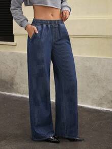 Jeanoix 女士时尚休闲街头复古条纹 Y2K 牛仔裤