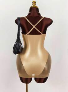 Amplova Y2K Amplova Plus Size Summer Fashionable Sexy Mesh Patchwork Spaghetti Strap Bodycon Mini Dress Metallic See-Through Fabric 2 In 1 Dress,Party Dresses For Women