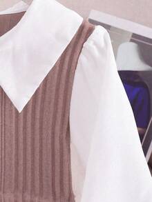 Tween Girls' Casual School Style Contrast Color Patchwork Long Sleeve Peter Pan Collar Shirt Fall Winter - Dusty Pink - View 5