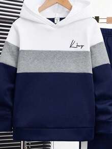 SHEIN Teen Boy Casual Loose Comfortable King Letter Tie-Dye Gradient Streetwear Y2K Style Loose Fit Long Sleeve Hoodie Set, Suitable For Autumn/Winter Fall