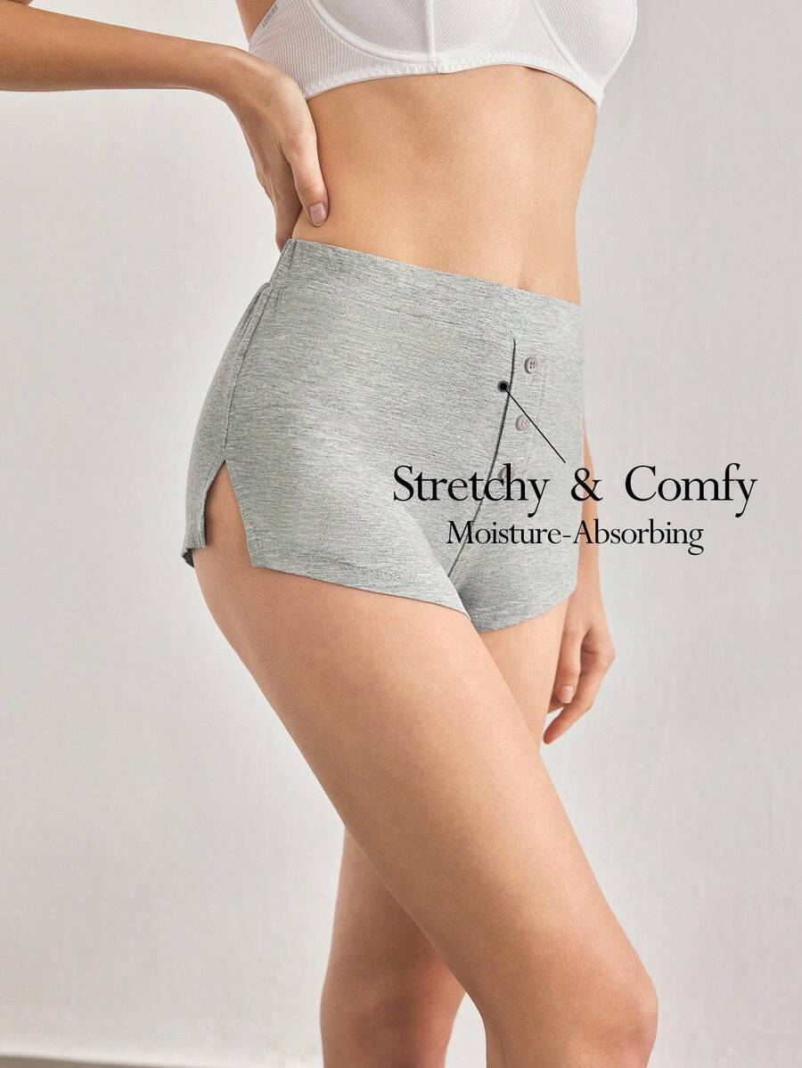 Ocili Leisure Women's Short Home Wear Bottom With Shell Button & Side Slit - Grey - View 1