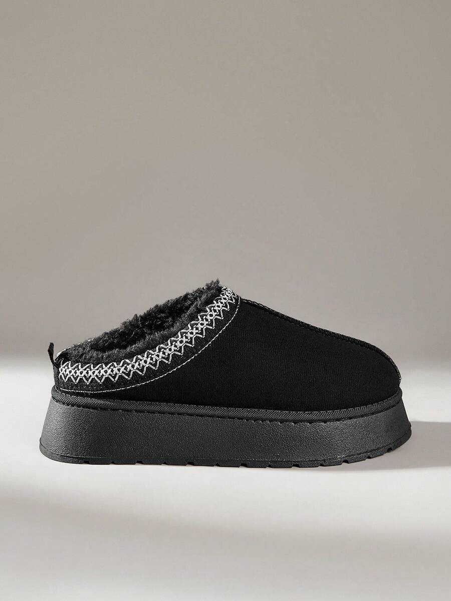 Solecia Botas de nieve para mujer con suela gruesa, aislamiento térmico de punto y cómodas - Negro - Ver 1